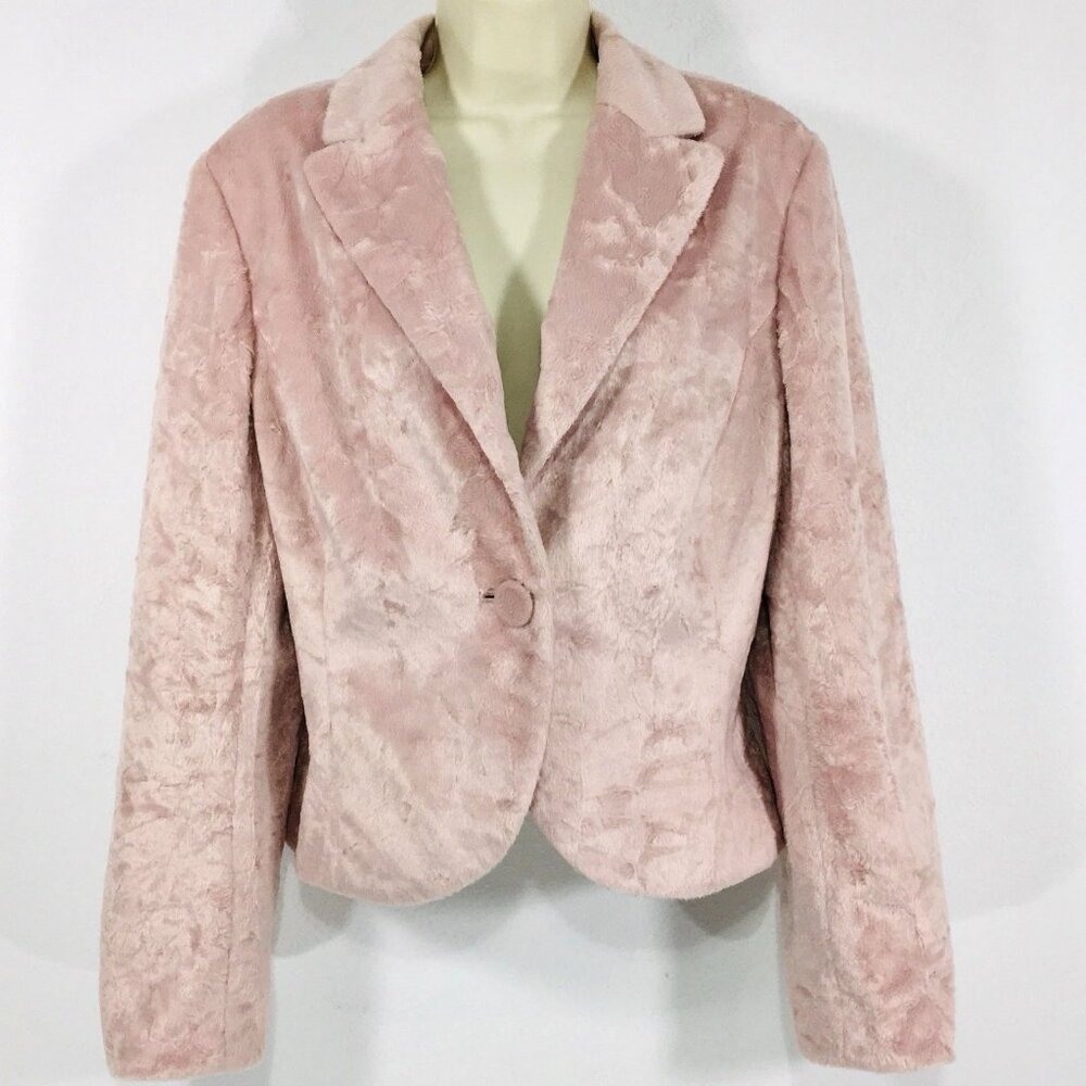 Vtg Bandolino Pink Faux Fur Jacket Sz 12 One Button Lined Fairy Whimsy Romantic